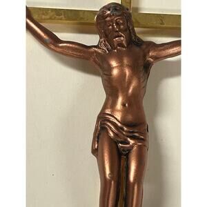 Vintage brsss snd copper wall hanging crucifix Jesus cross 10” by 5”